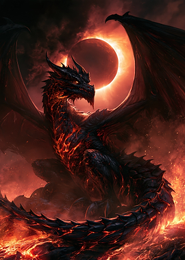 Black Lava Dragon Under Solar Eclipse