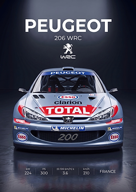 Peugeot 206 WRC Rally Car Poster