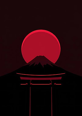 Minimalist Red Mount Fuji Torii Gate