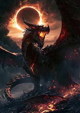 Fiery Black Dragon Under Solar Eclipse