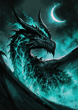 Majestic Cyan Fire Dragon