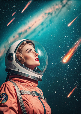 Retro Astronaut Meteor Space Poster