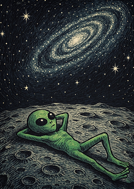 Alien Stargazing Cosmic Space Art