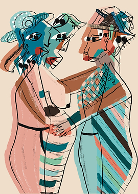 Abstract Cubist Portrait of Two Figures