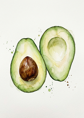 Watercolor Avocado Halves Illustration