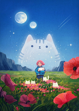 Giant Cat Night Sky Fantasy Art