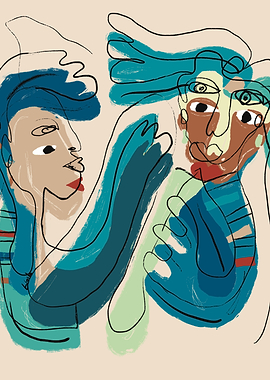 Abstract Line Art Portrait Duo