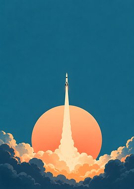 Retro Space Rocket Launch Horizon