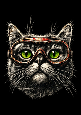 Steampunk Cat with Vintage Goggles