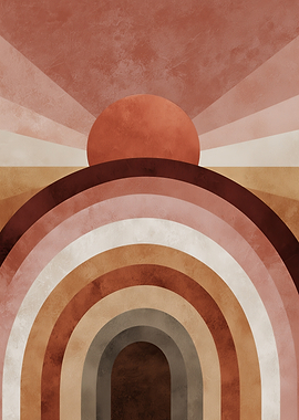 Boho Abstract Rainbow Sun Wall Art
