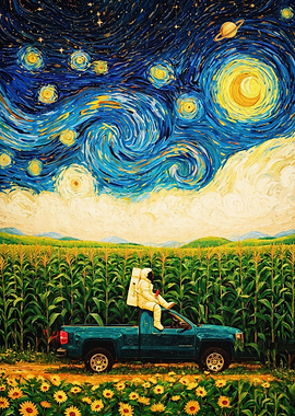 Astronaut Van Gogh Night Art Poster