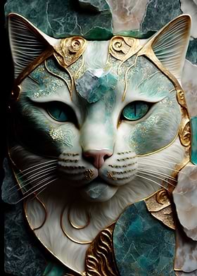 Abstract Cat Gem Kintsugi