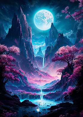 Neon Full Moon Valley