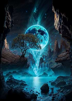 Neon Moon Waterfall Oasis