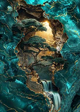 Golden Bonsai Falls Art