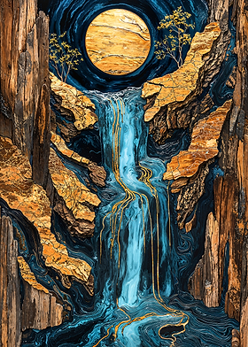 Golden Waterfall Wood Art