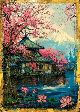 Fuji’s Sacred Bloom Retro Art