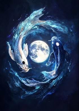 Moonlit Dance of the Koi