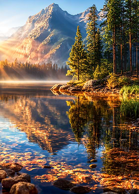 Golden Dawn on the Mountain Lake