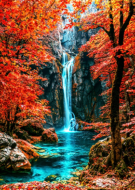 Scarlet Maple Forest Cascade
