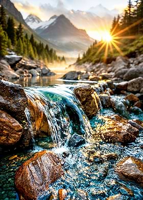 Golden Sunrise Mountain Stream