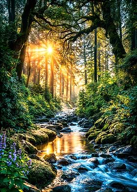 Ancient Forest Stream Sunrise