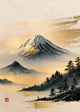 Mount Fuji, Brushed in Gold