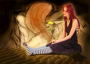 A real life woman admiring a sketch of a woman!!