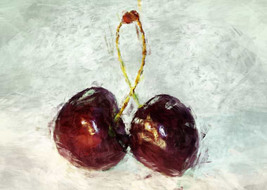 cherries in abstract painting style