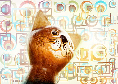 wooden cat with retro pattern