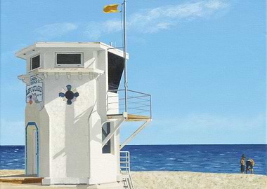 Acrylic painting of the lifeguard tower at Main Beach i ...