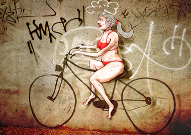 Funny Graffiti of a woman on a bike =)