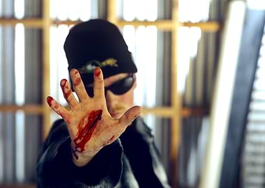 Wounded youth, a gnarly skater snowboarder dude, with o ...