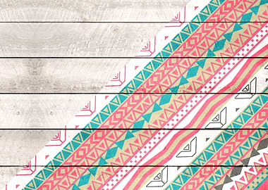 Andes Tribal Aztec Coral Teal Chevron Wood Pattern coo ...