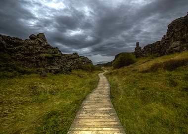 Path to the parliament. Þingvellir, Iceland.