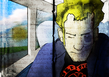 Illustration of a dude on the train