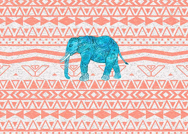 Whimsical Teal Paisley Elephant Pink Aztec Pattern eth ...