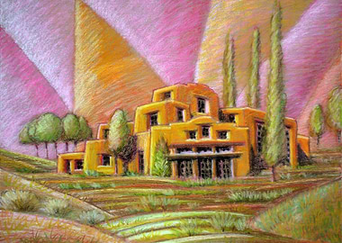 Mesa Dwelling Oil Crayons on Canvas