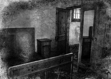 View of an Art Nouveau Sanitarium. Bedroom with an unex ...