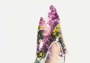 Multiple exposures woman and lilac.