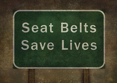 'Seat belts save lives' roadside sign illustration, wit ...