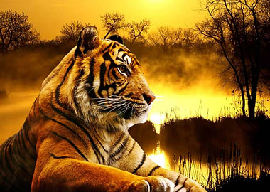 Sumatran Tiger and Sunset