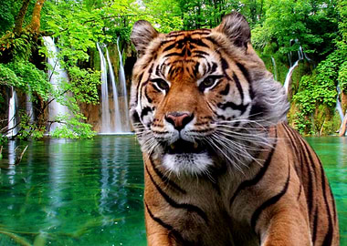 Tiger and Waterfall
