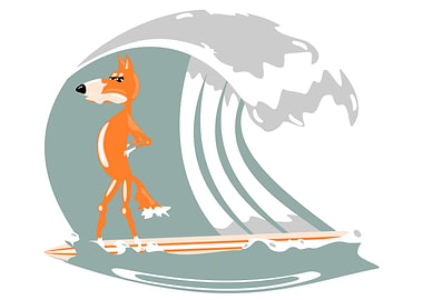 Fox Surfing. A cute, orange fox on a surfboard, talking ...