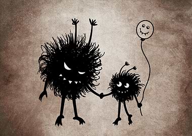 Dark textured illustration of two evil cartoon characte ...