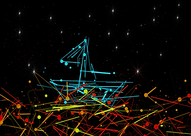 at night, the sea under a starry sky is colorful