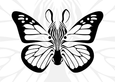 Illustration of zebra's head and butterfly's wi ...