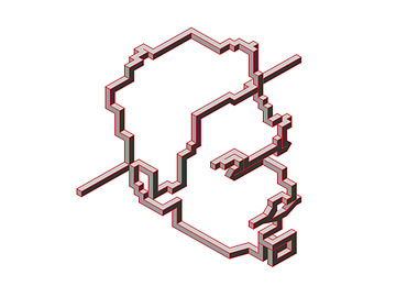 Escher Red. One Line Isometric Drawing