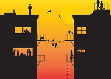 Silhouette City of life in an urban city