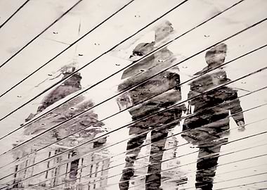 Rainy Day on the Promenade. Reversed image of water ref ...